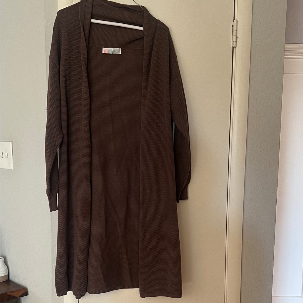 Free People Long Open-Front Brown Women's Cardigan Sweater
